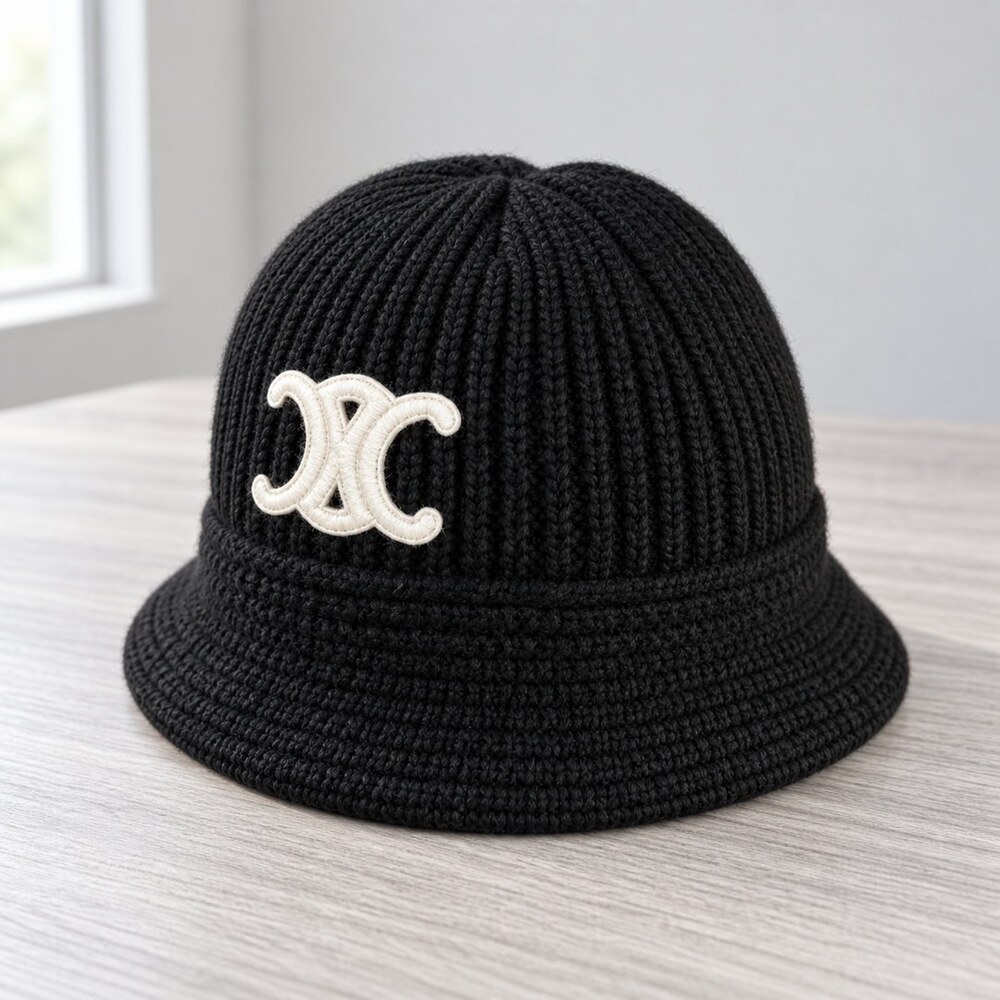 CELINE Black Ribbed Knit Bucket Hat - Picture 4 of 6